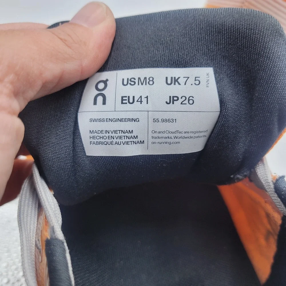 On Cloud Cloudgo Mens Running Shoes Orange Grey CloudTec Sneakers Size 8 Active